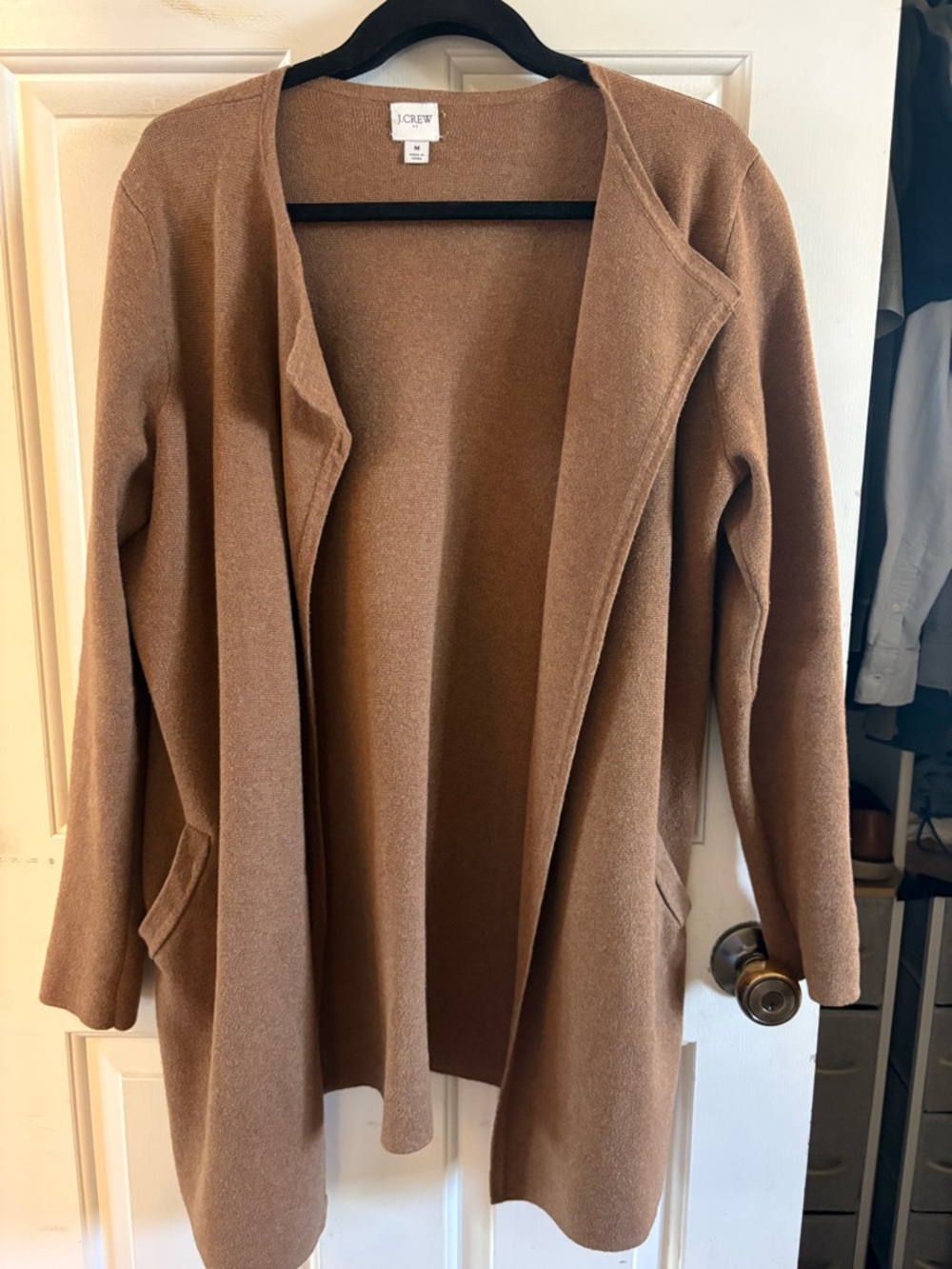 J. Crew Open-Front Long Cardigan in Camel Brown